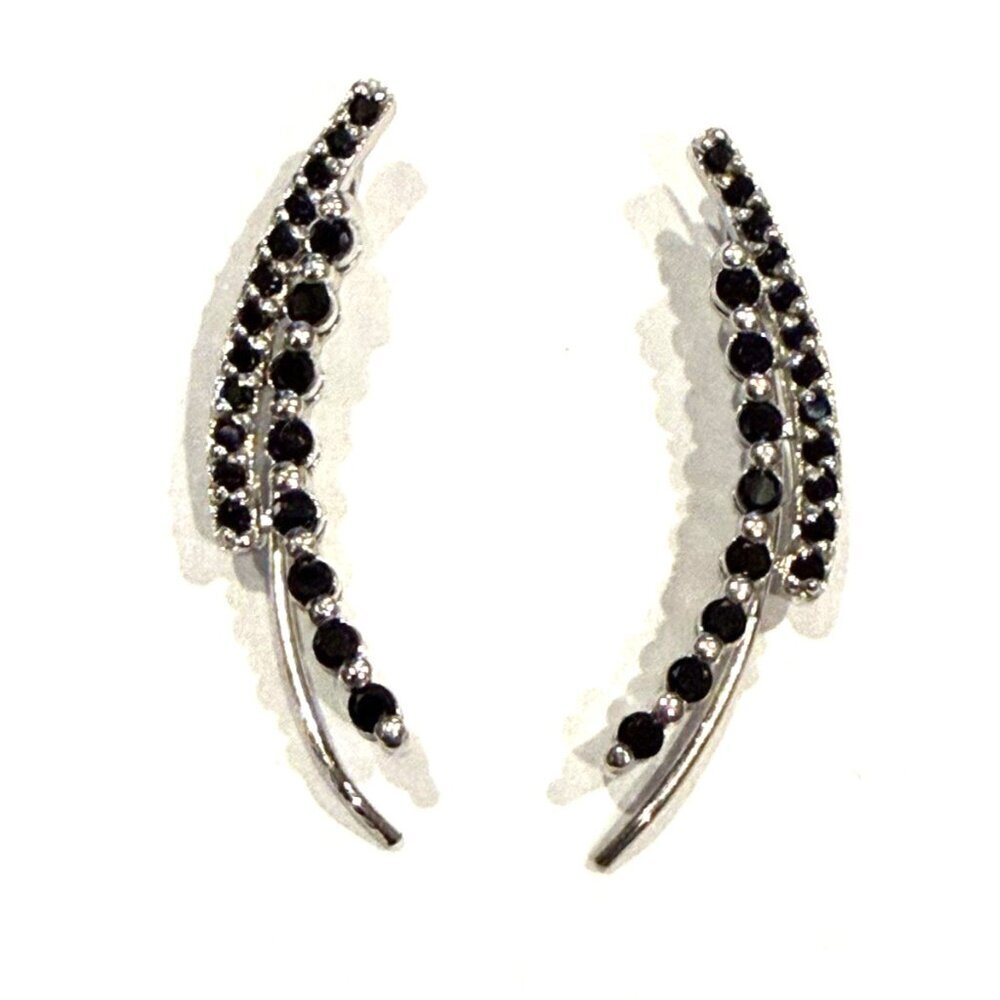 FAS STERLING SILVER BLACK CZ CUBIC ZIRCONIA RHINESTONE CLIMBERS 1" EARRINGS NEW